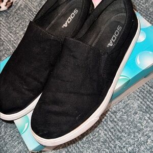 Soda Women's Black Slip-On Casual Sneakers with White Sole